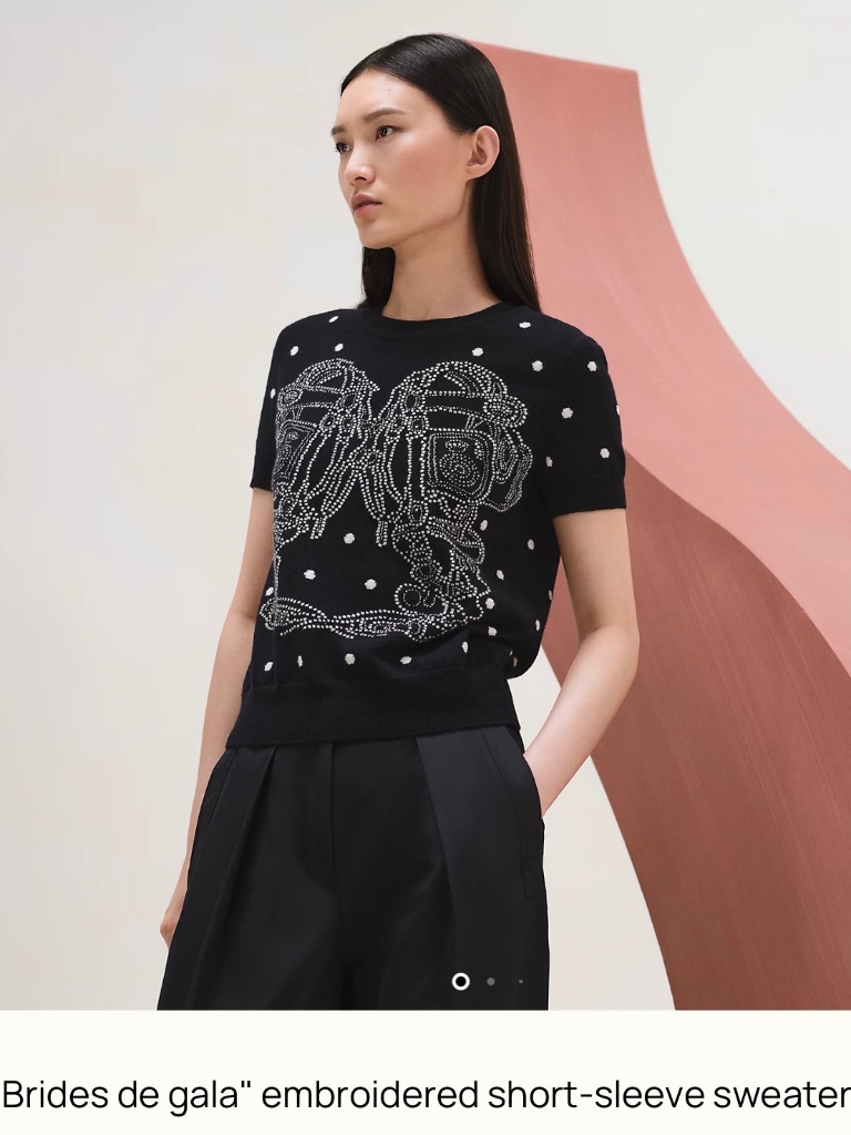 Nwt! Herms "Brides De Gala Embroidered Short-Sleeve Sweater Size 38 Fr (S/M Us)